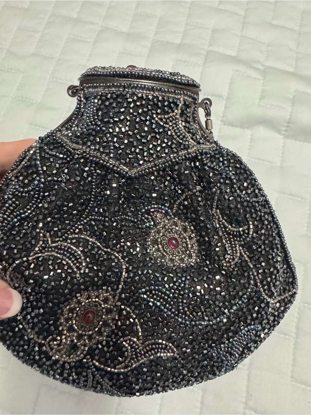 Vintage Embellished Black Beaded Mini Evening Bag